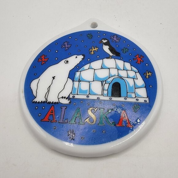 Merry Christmas From Alaska Polar Bear Igloo Ceramic Christmas Ornament - Picture 1 of 3